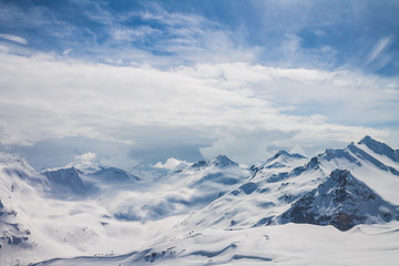 Snowy peaks on Elbrus, Russia.