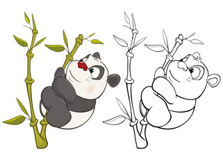 Vector Illustration of a Cute Cartoon Character Panda for you Design and Computer Game. Coloring Book Outline Set 