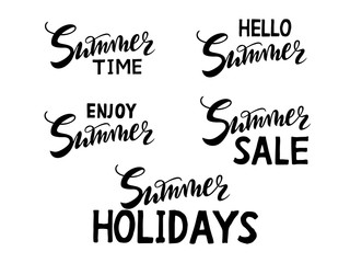 set of vector handwritten lettering hello Summer, Time, holidays, enjoy summer, sale.