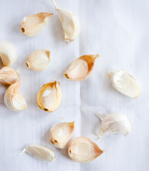 Garlic Cloves Peels White Tablecloth