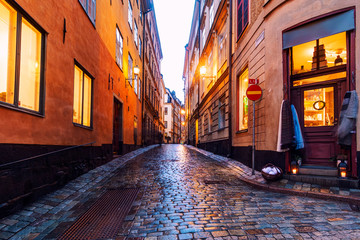 Fototapeta na wymiar Stockholm, Sweden, The streets of the old city in Stockholm