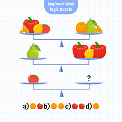 Logic Puzzle Educational Game. Beginner level. Critical Thinking Skills Game. Vector illustration.