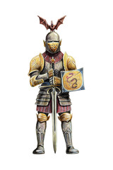 Fantasy medieval knight illustration. Knight with sword drawing.