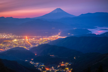 The lights of Kofu City  and Mt.Fuji at night