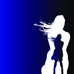 Predatory girl silhouette. Abstract background with a silhouette of a beautiful girl. Place for notes and banner
