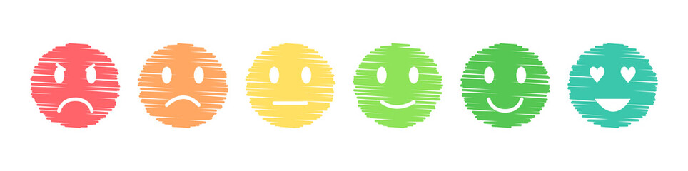 A set of emoji to assess the rating. Multi-colored smilies from bad to good emotions.