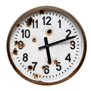 Old rusty round wall clock
