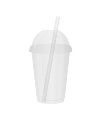 Disposable plastic cup with a lid and a straw. Glass for juice, cocktail, smoothie, fresh juice, etc.