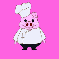 Year of the pig. Cook pig Isolated background.  Icon. Vector.