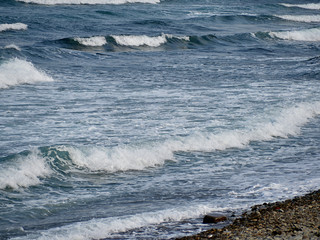 evening surf on the rocky shore