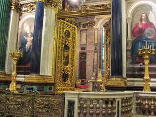 Ornate interior of Saint Isaac Cathedral in St. Petersburg, Russia.