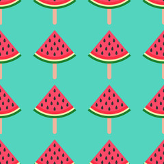 Seamless background with watermelon. Watermelon on a stick. Vector illustration. bright pattern on blue background. Summer time