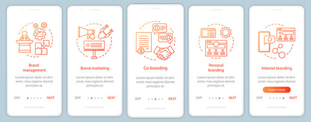 Branding types onboarding mobile app page screen, linear concepts