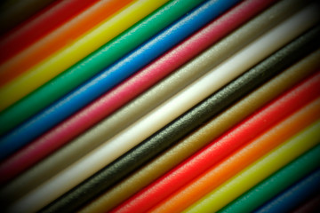 Cable and wires are colored blurred close-up. Texture or background. Internet access concept.