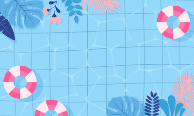Summer pool background vector illustration. swimming pool blue and pink theme with copy space. - obrazy, fototapety, plakaty