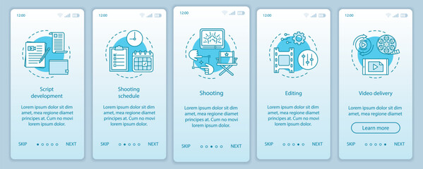 Video production onboarding mobile app page screen vector template