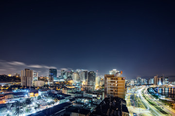 Night photograph in long exposure to the bay of Luanda. Angola. Africa.