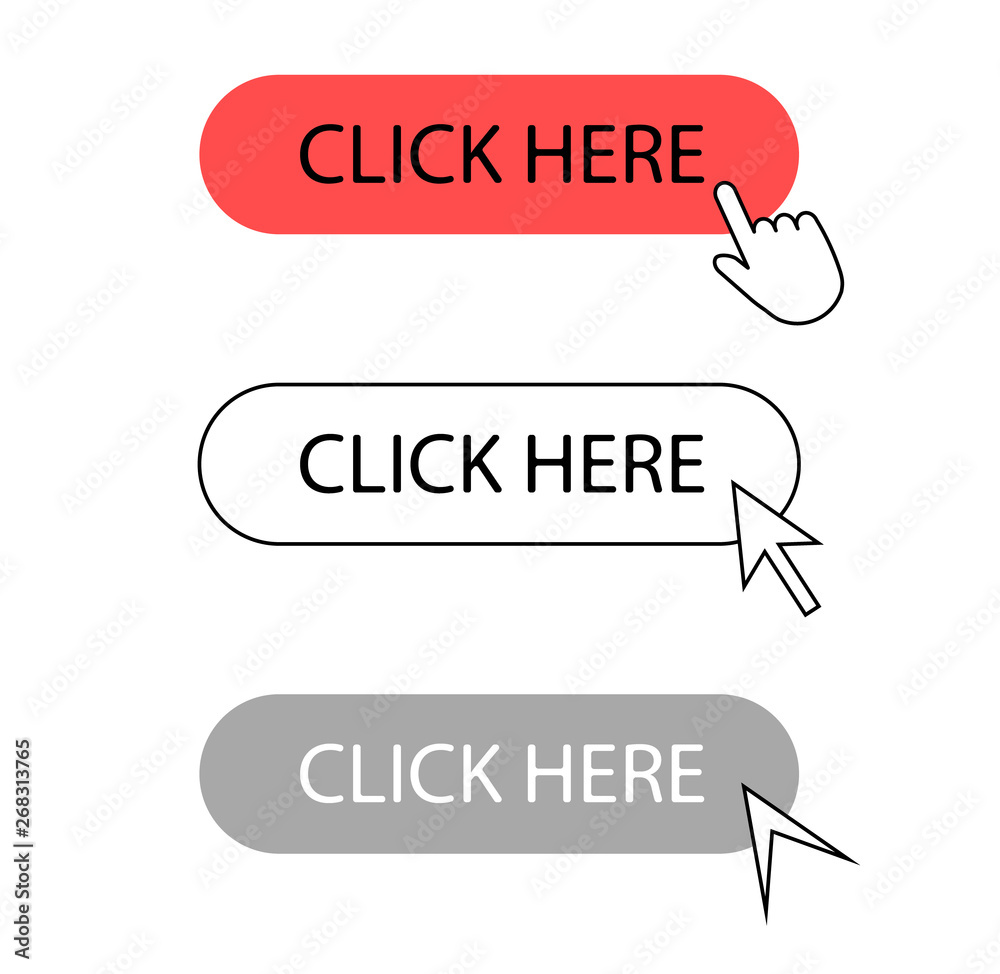 Poster click here buttons. a set of buttons to click.