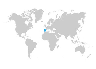 Obraz na płótnie Canvas Spain map is highlighted in blue on the world map