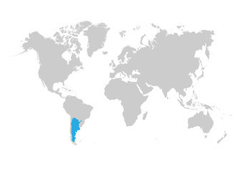 Fototapeta na wymiar Argentina is highlighted in blue on the world map
