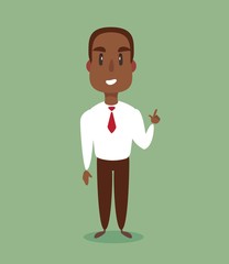 Full length of black african american businessman pointing his finger up. Business man with finger pointing up. Vector flat design illustration isolated on background.