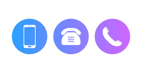 Set of phone icons. Mobile, landline phone and handset.