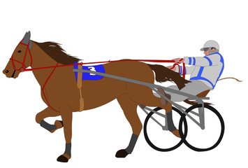 horse and jockey harness racing color illustration