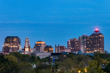 New Haven, Connecticut, USA The city skyline and Yale University.