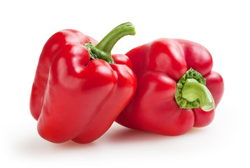 Red bell peppers isolated on white background