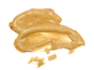 Spilled coffee foam, stains isolated on white background, top view