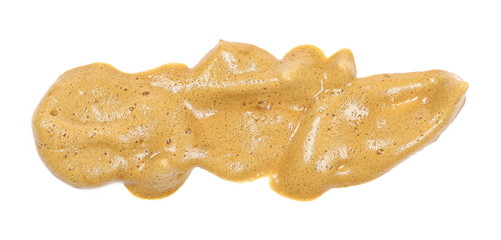 Spilled coffee foam, stains isolated on white background, top view