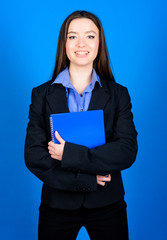 student life. Smart beauty. happy nerd. girl student in formal clothes. business fashion. Schoolgirl with document folder. woman in jacket with paper notes. ready for lesson. education. businesswoman