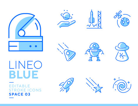 Lineo Blue - Space and Planets line icons