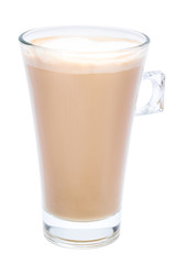 glass of fresh atte coffee isolated on white background with clipping path