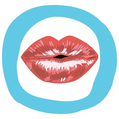 Sexy red lips, bite the lip. Beautiful lips of a girl. Female lips with makeup. Vector illustration EPS10