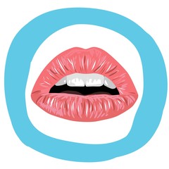 Sexy red lips, bite the lip. Beautiful lips of a girl. Female lips with makeup. Vector illustration EPS10