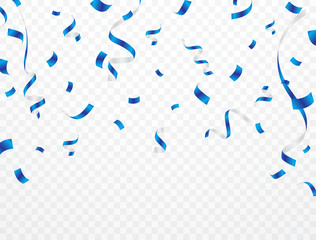 Blue confetti background that is falling on a transparent background. Design for various parties