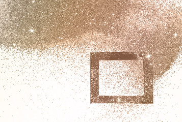 Black frame on rose gold glitter, background with border for your design in vintage colors