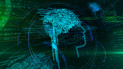 Artificial intelligence and cybernetic brain with face shape