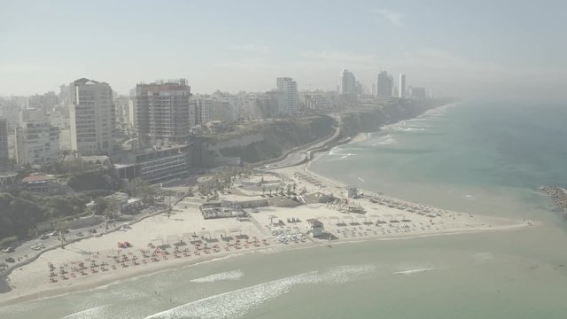 Natanya promenade area, Israel, 4k drone ungraded