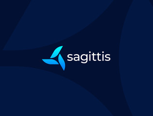 Modern strong dynamic tech logo template. Abstract propeller, three blades, universal vector logotype.