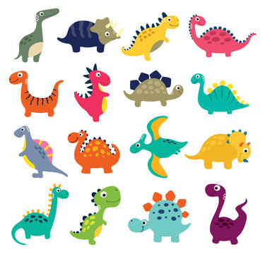 Funny cartoon dinosaurs collection. Vector illustration