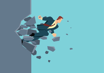 Businessman breaking the wall