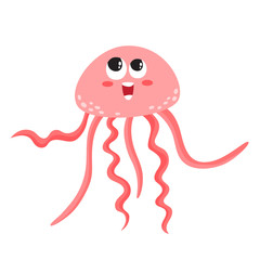 Vector illustration of cartoon sea animal - jellyfish isolated on white