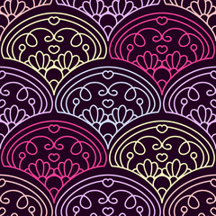 Vector seamless pattern. Damask texture, old fashion, victorian Europe ornament with modern colors. Minimalistic style, tile background. Abstract design for fabric, textile, wallpaper, paper