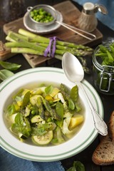 Minestrone - vegetable soup with asparagus and zucchini