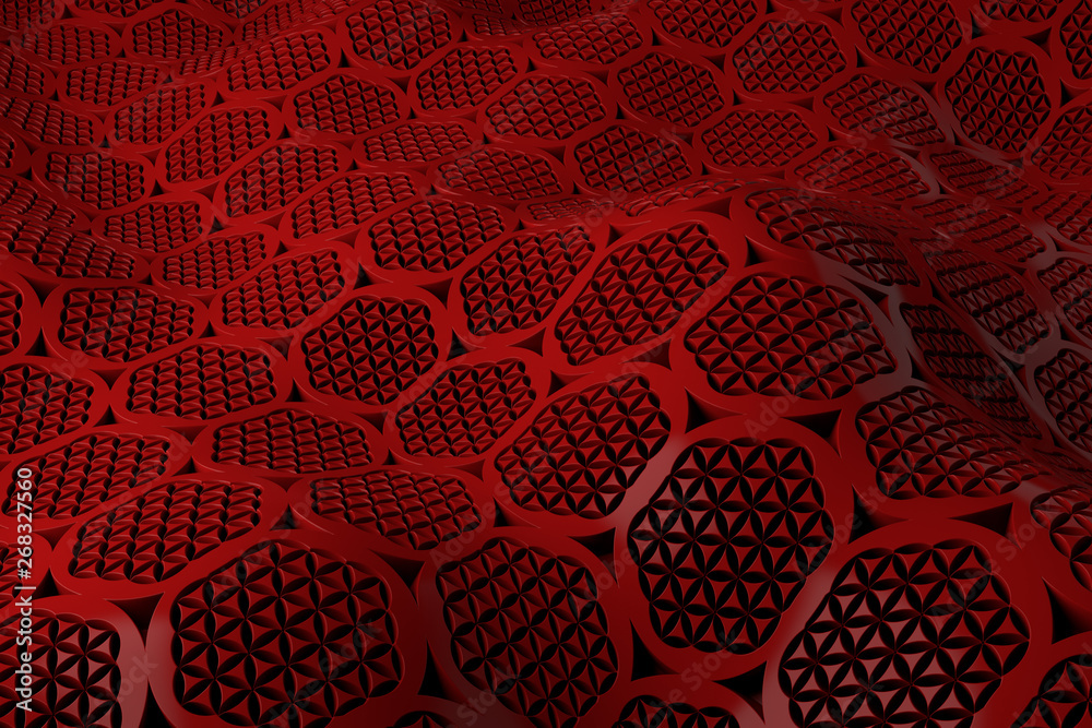 Poster 3d render plastic background with reflections. displacement surface. random patterns extruded from t