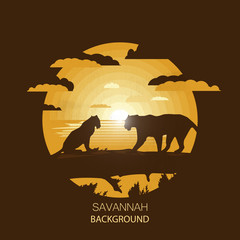 African landscape.Savannah.Two gepards on the tree.Negative space illustration © Vlad