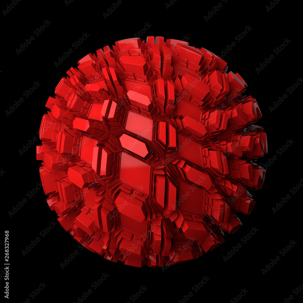 Poster 3d render abstract background. displacement surface. random patterns extruded from the sphere shape.