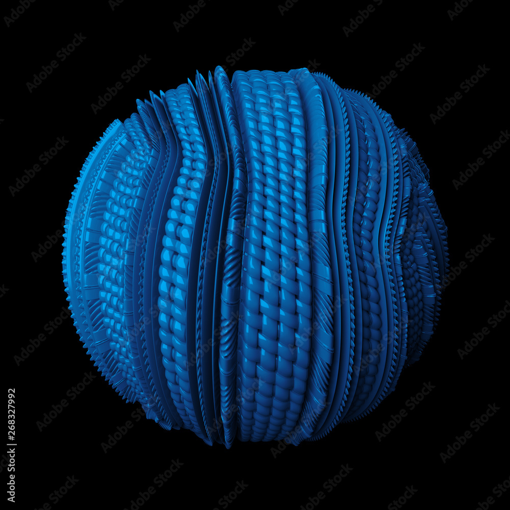 Poster 3d render abstract background. displacement surface. random patterns extruded from the sphere shape.